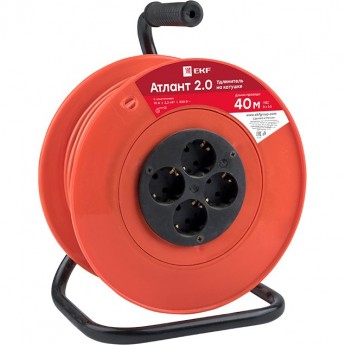 Удлинитель на катушке EKF PROXIMA "АТЛАНТ 2.0" 4 гнезда 40м с заземлением ПВС 3*1,0 10А/2,2кВт